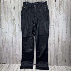 Judy Blue Faux Leather Pants Women 3/26 Black Straight High Rise Moto Biker